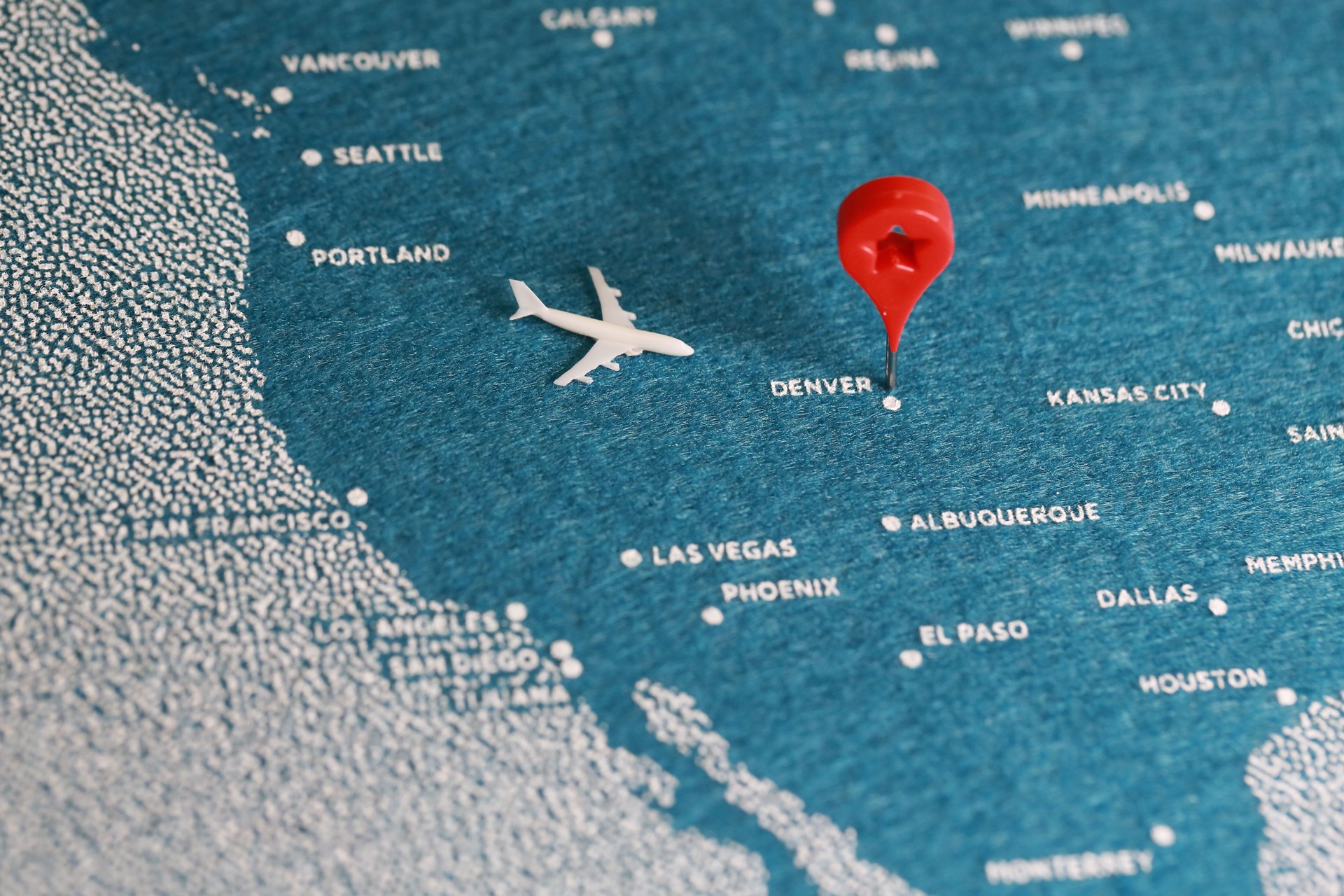 travel felt painted map in north america